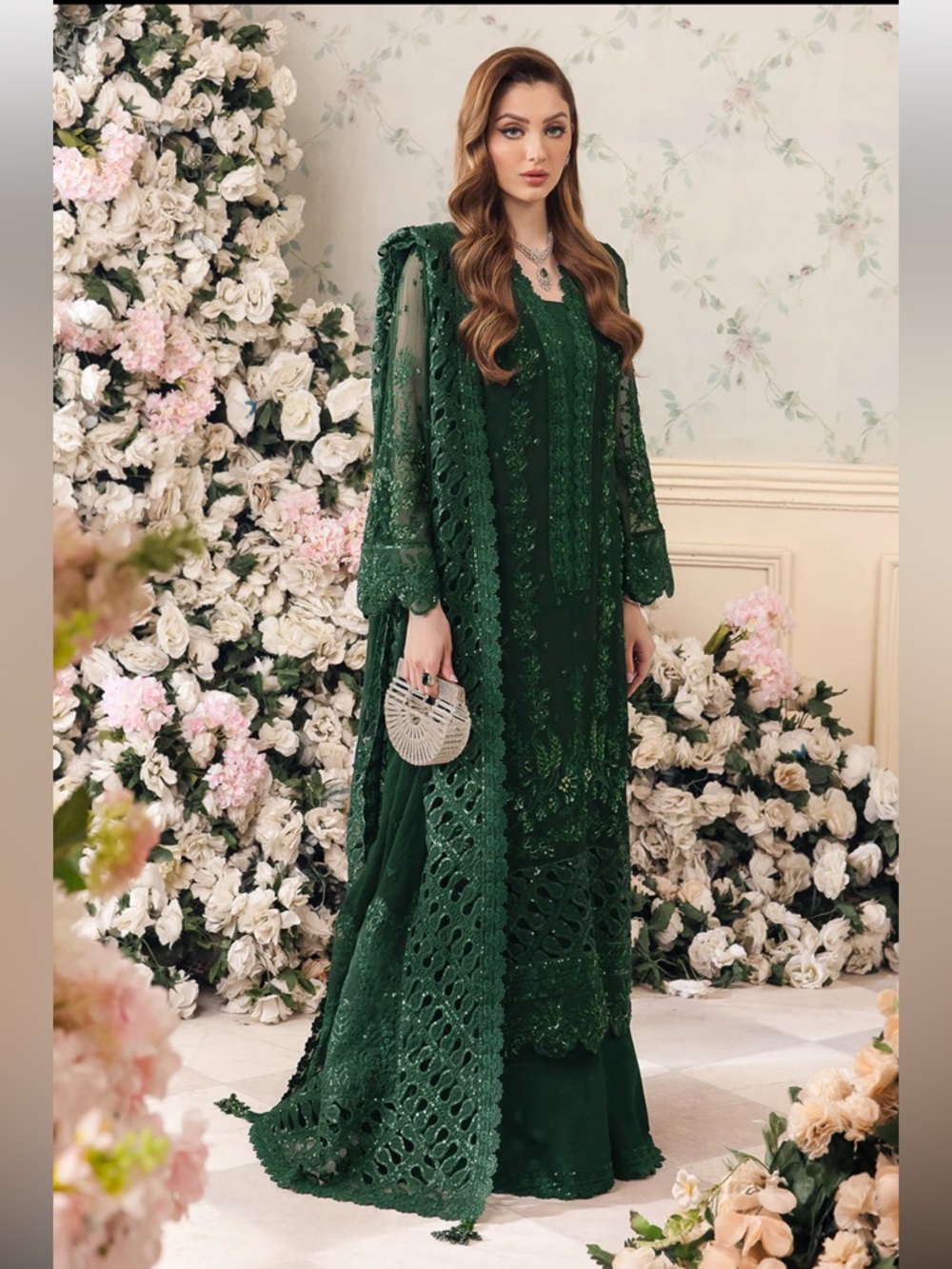 Elegant Dark Green Embroidered Women's Dress